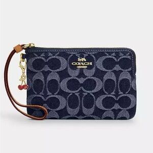 Coach Corner Zip Wristlet in Signature Denim!